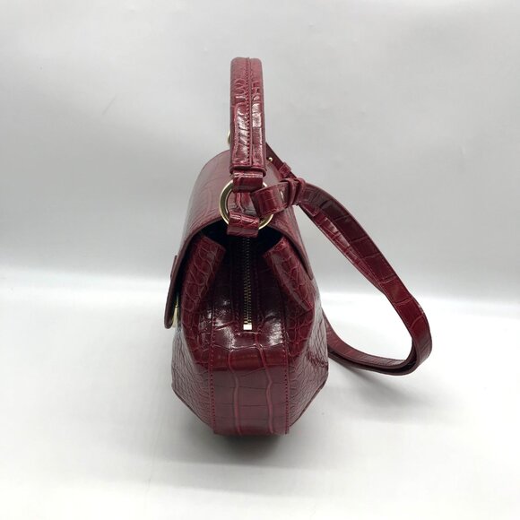 Emporio Armani Burgundy Croc Embossed Leather Crossbody Bag - Picture 3 of 10